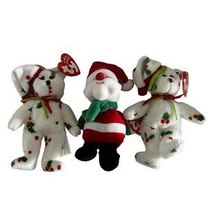 Ty Jingle Teenie Beanie Babies Lot (3) Christmas Santa Bear